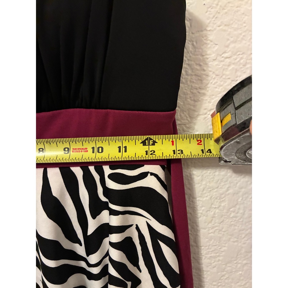 Speechless Zebra Print Ruffle Tiered Mini Dress Burgundy Sash Womens Small Black - Picture 6 of 6